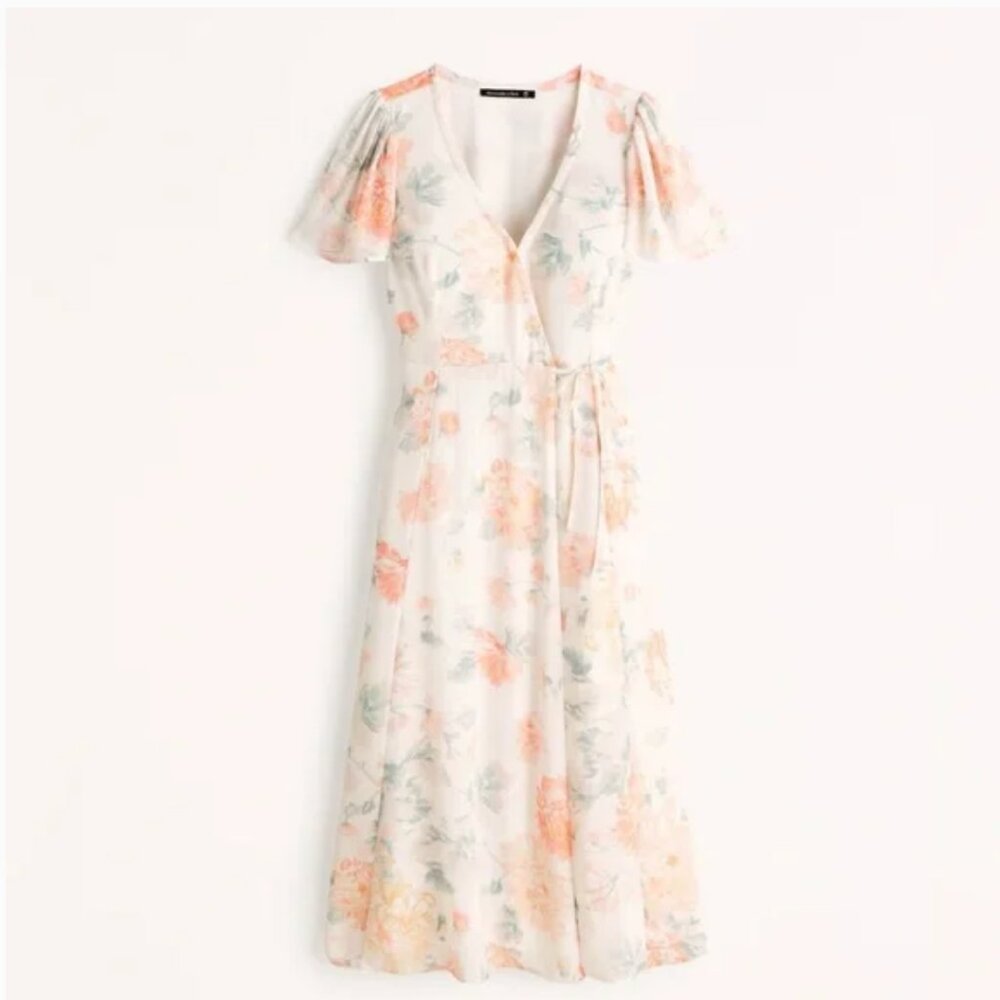 Abercrombie and Fitch Floral Flutter Sleeve Wrap Midi Dress